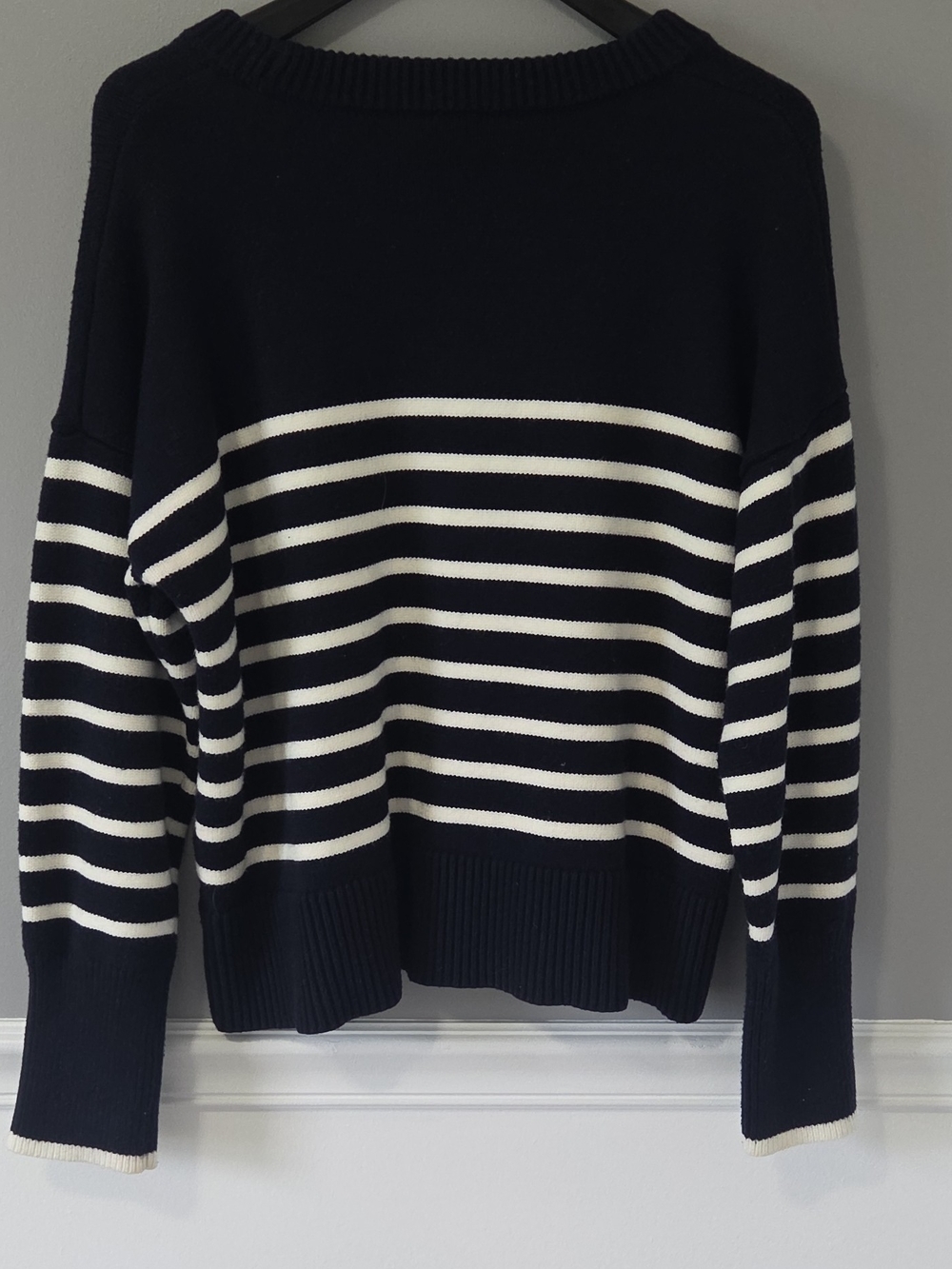 Philosophy Navy and White Striped Crewneck Sweater XL Coastal Nautical Preppy - Picture 3 of 8